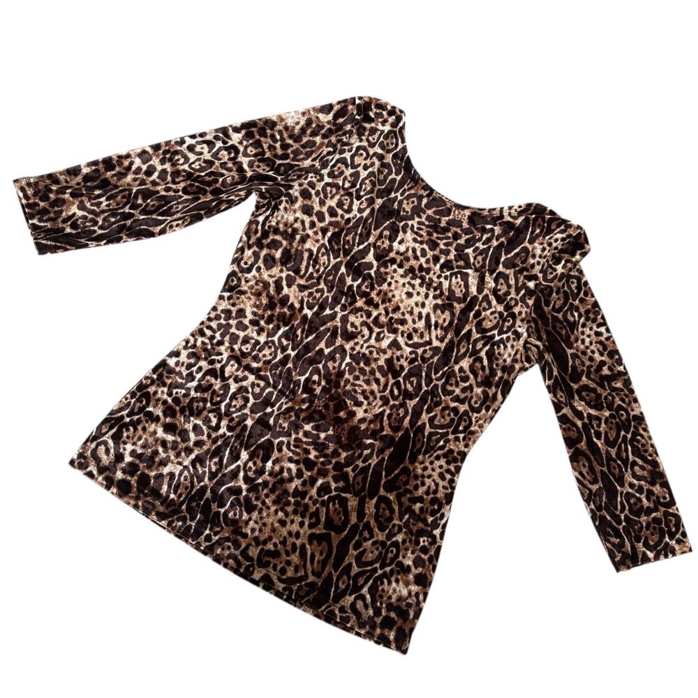 Boston Proper Leopard Velour Top sz M Mob Wife Animal Print Stretch Made in USA